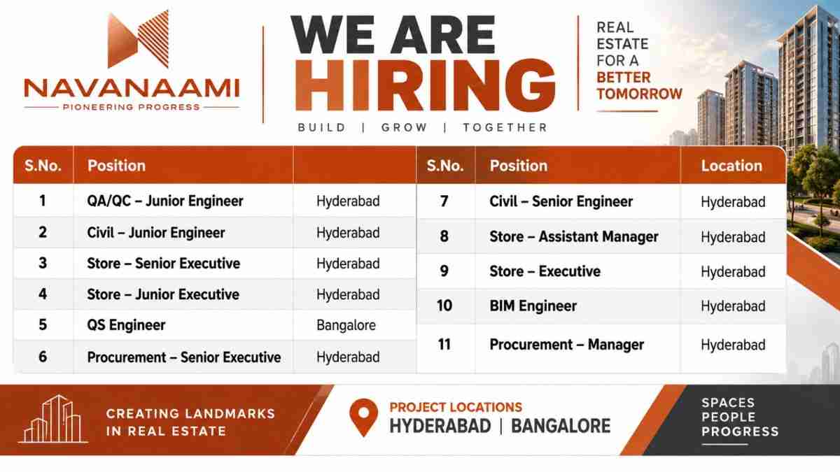 Navanaami Projects Recruitment 2026 | Civil, QA/QC, QS, BIM, Store & Procurement Jobs