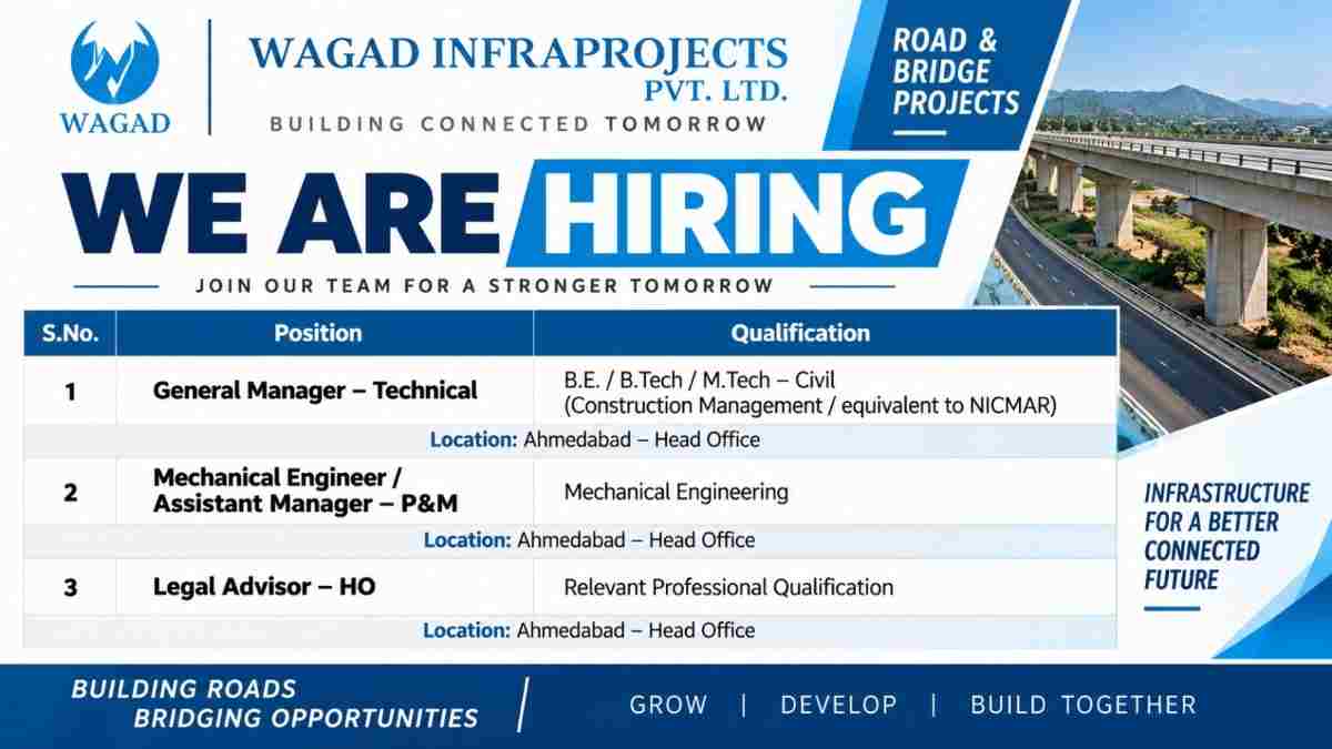 Wagad Infraprojects Recruitment 2026 | Road & Bridge Project Jobs | Ahmedabad