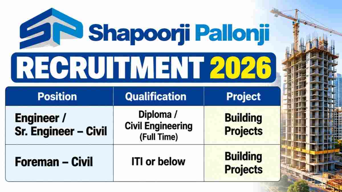 Shapoorji Pallonji Recruitment 2026 – Civil Engineer & Foreman Jobs | Building Projects in Eastern India