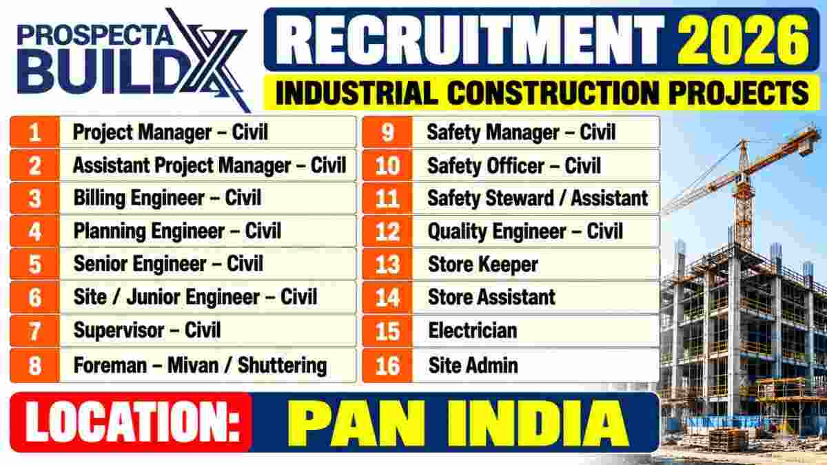 Prospecta BuildX Recruitment 2026 – 75+ Construction Jobs | Civil, Safety, QA/QC, Planning & Billing Walk-In Interview in Pune