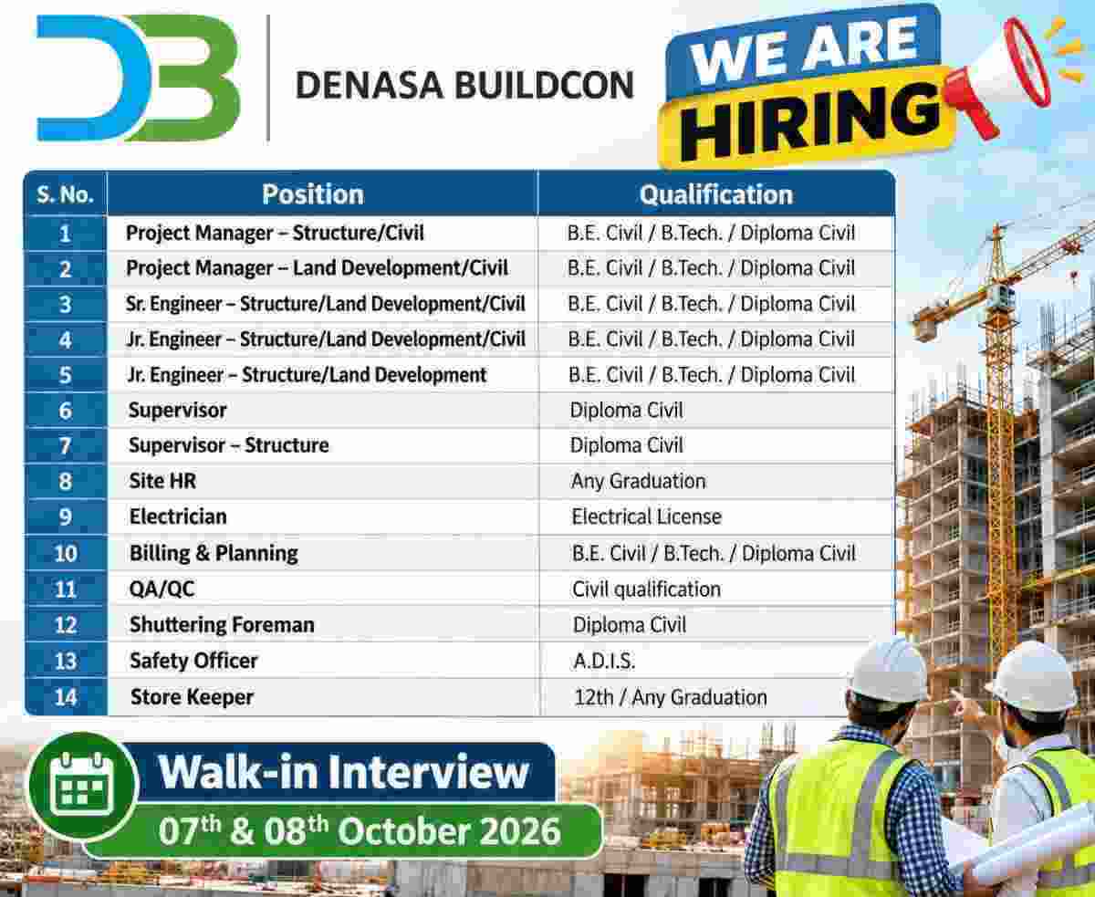 Denasa Buildcon Hiring 2026 | For Industrial Construction Jobs | Walk-In Interview in Pune