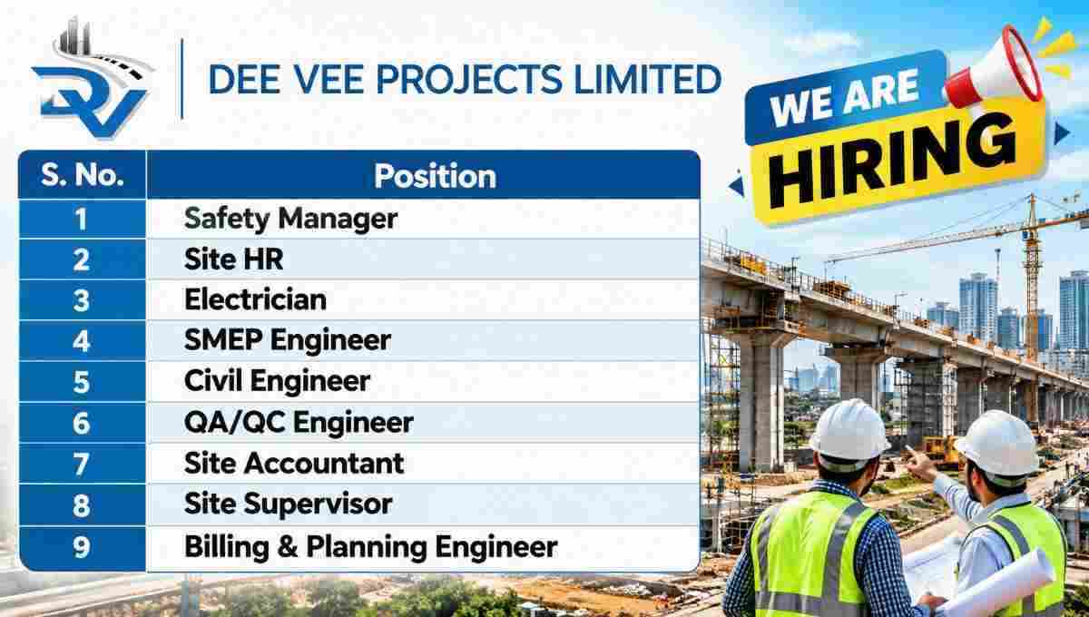 Dee Vee Projects Recruitment 2026 – CIMS Hospital Project Jobs in Bilaspur | Civil, Safety, QA/QC & MEP