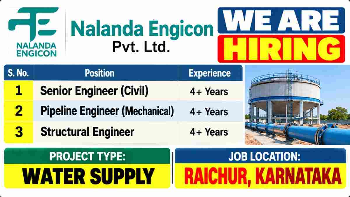 Nalanda Engicon Recruitment 2026: Senior Civil, Pipeline & Structural Engineer Vacancies in Raichur