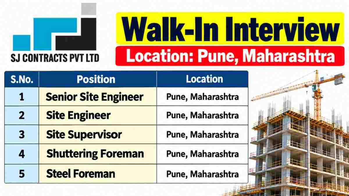 SJ Contracts Recruitment 2026 – Walk-In Interview for Site Engineers, Supervisors & Foremen in Pune