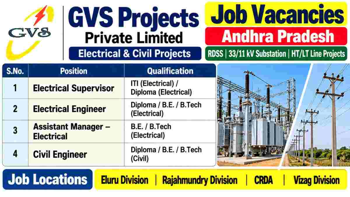 GVS Projects Private Limited Recruitment 2026 – Electrical & Civil Jobs in Andhra Pradesh