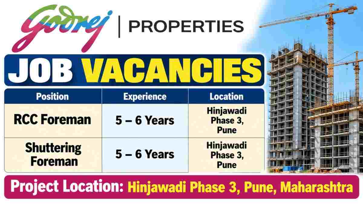 Bureau Veritas Recruitment 2026 | QS, Planning, Civil & MEP Engineer Jobs for High Rise Projects 4 Godrej Properties Recruitment 2026 – RCC Foreman & Shuttering Foreman Jobs in Pune