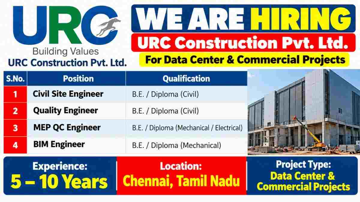 URC Construction Pvt. Ltd. Recruitment 2026 – Civil, Quality, MEP QC & BIM Engineer Jobs in Chennai