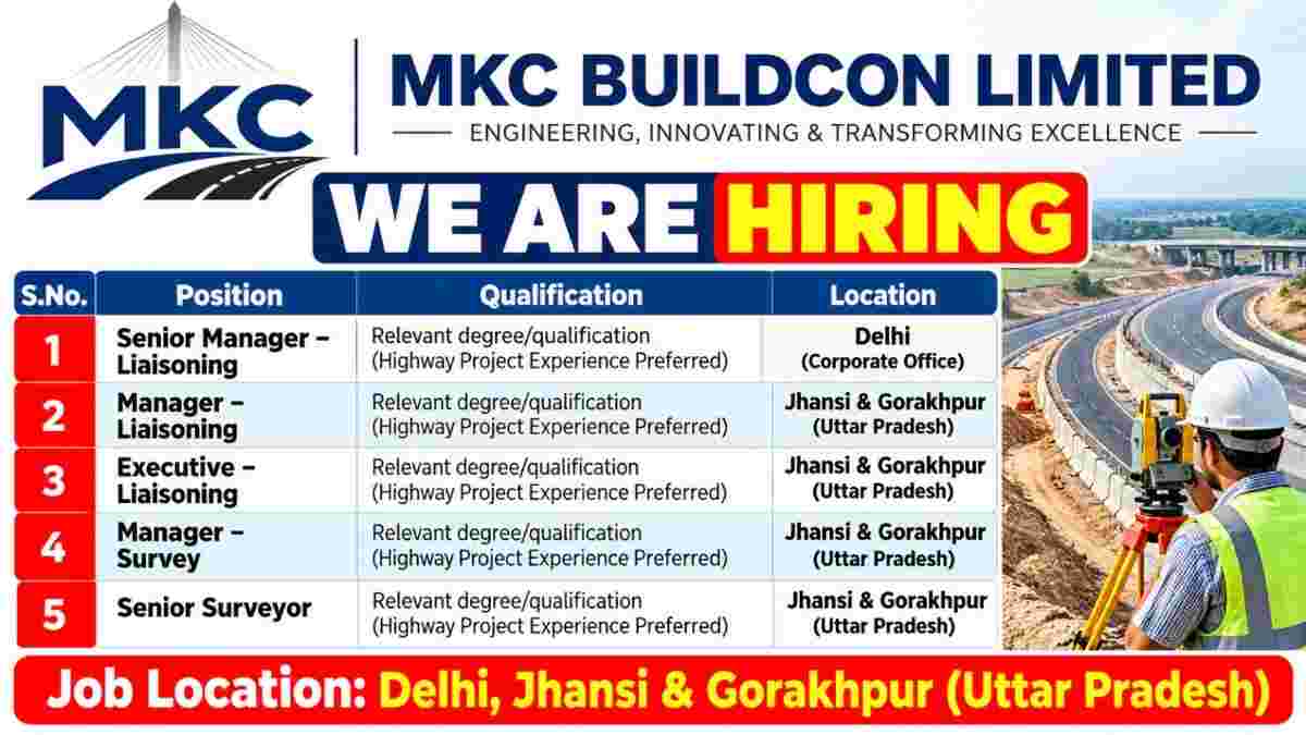 MKC Buildcon Limited Recruitment 2026 – Liaisoning & Survey Jobs in Delhi and Uttar Pradesh