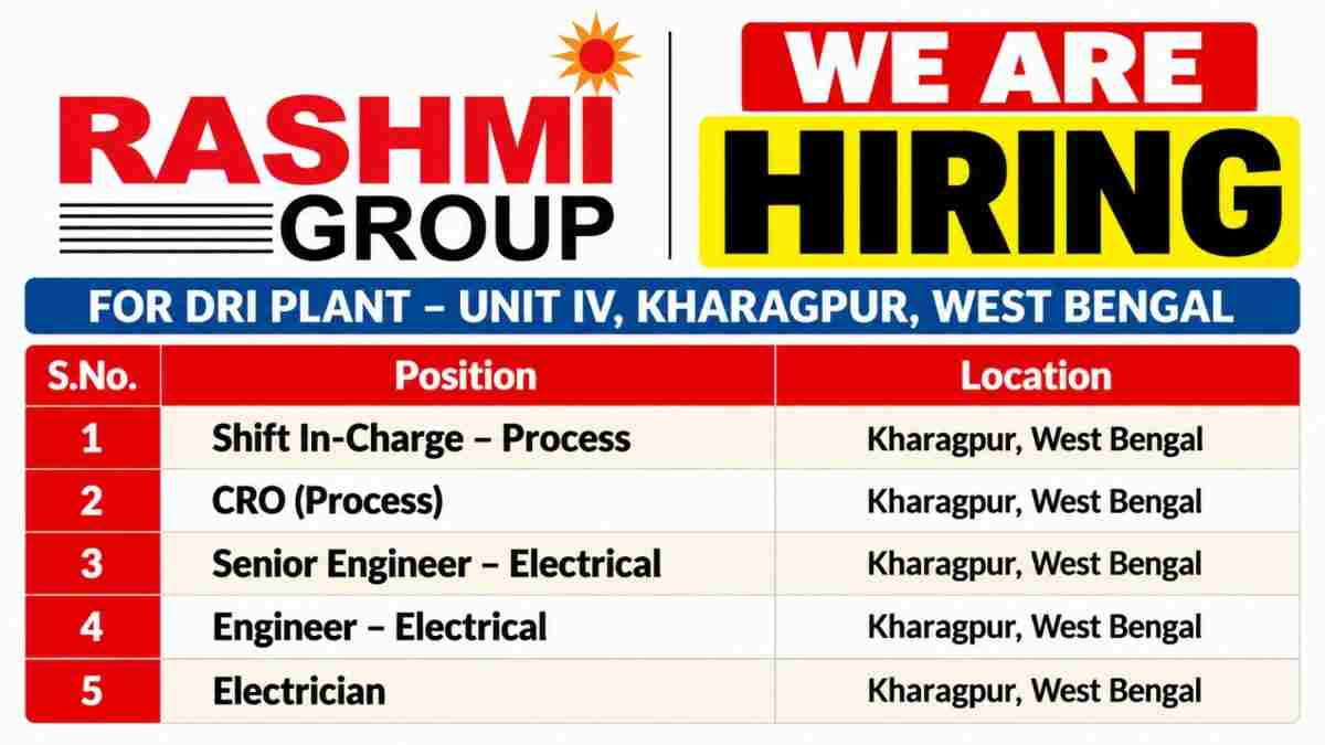 L&T Power Transmission & Distribution Recruitment 2026 – Substation Design, BIM & Civil Jobs 4 Rashmi Group Recruitment 2026 | DRI Plant Jobs in Kharagpur, West Bengal
