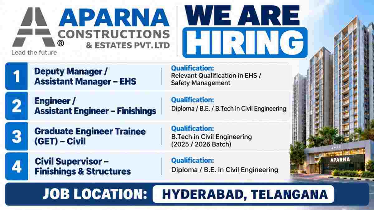 Aparna Constructions & Estates Pvt. Ltd. Recruitment 2026 | Civil & EHS Jobs in Hyderabad