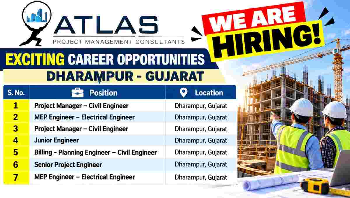 Atlas PMC Recruitment 2026 – Project Manager, Civil Engineer, MEP & Planning Engineer Jobs in Gujarat