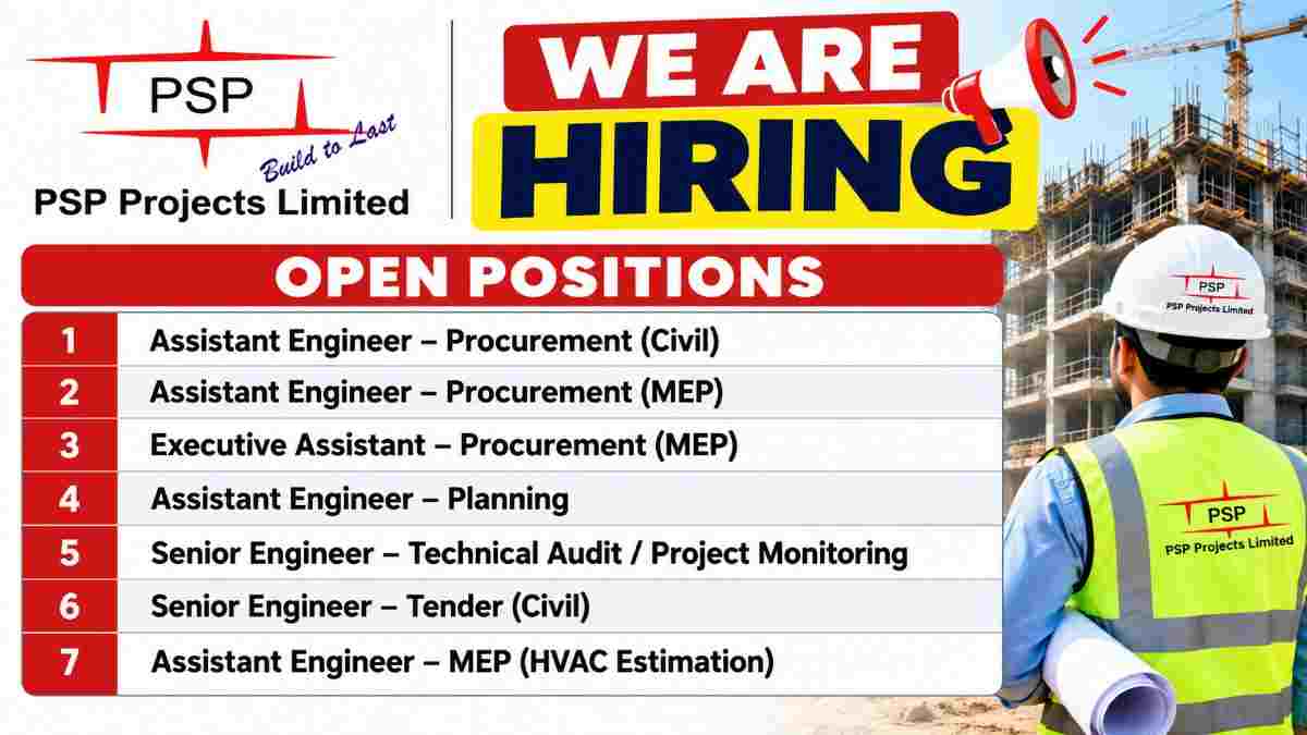PSP Projects Recruitment 2026 – Engineering, Procurement, Planning & Tender Jobs in Ahmedabad
